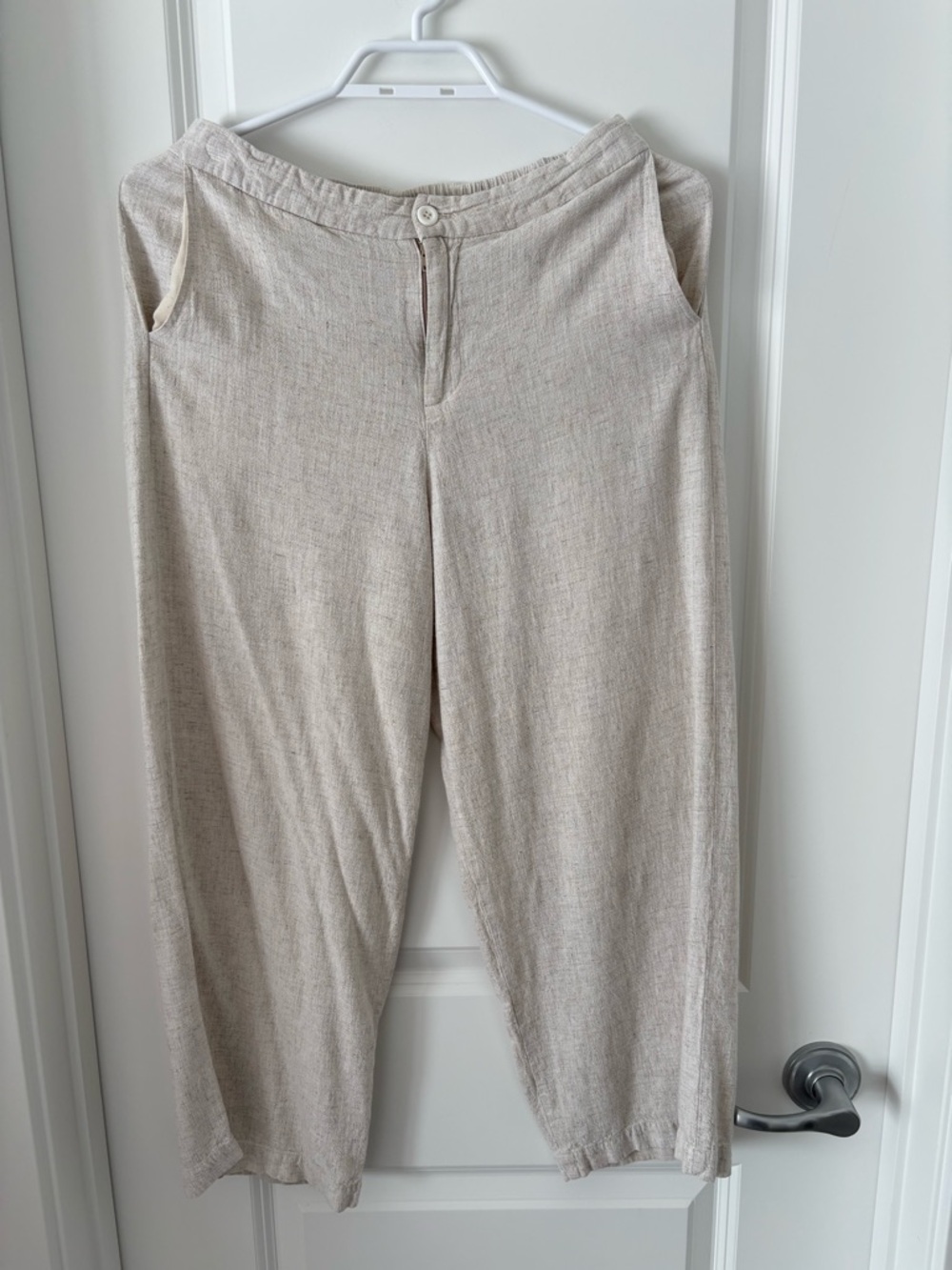 100% Linen Cream Wide Leg Pants – Size L